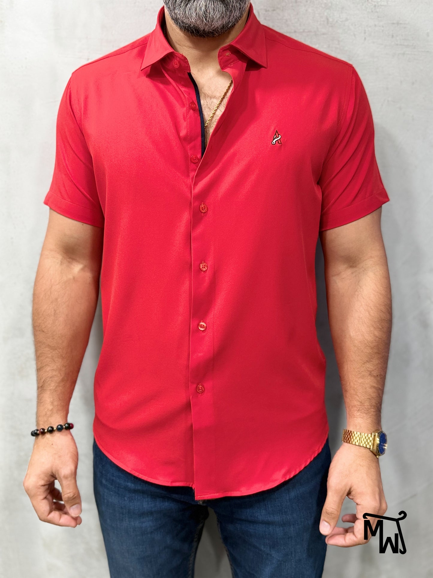 Camisa Manga Corta - "Red” (Slim Fit)