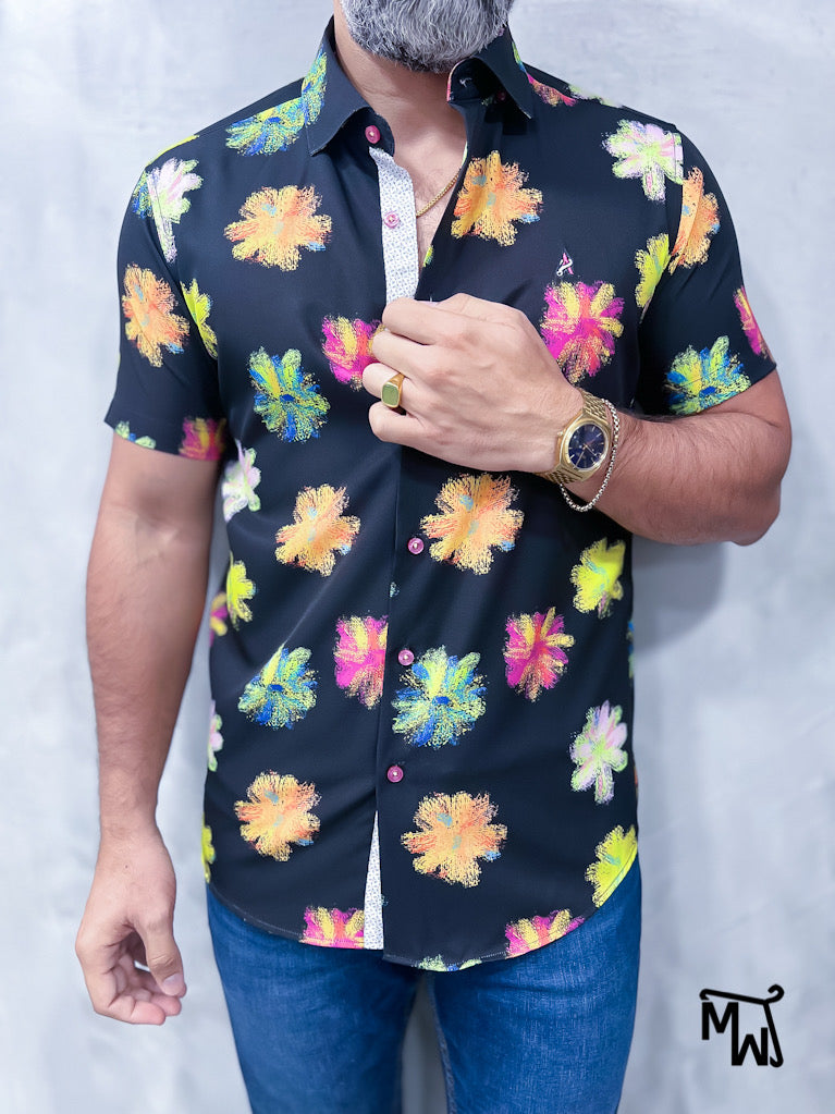 Camisa Manga Corta- “Falling Leaves” (Slim Fit)