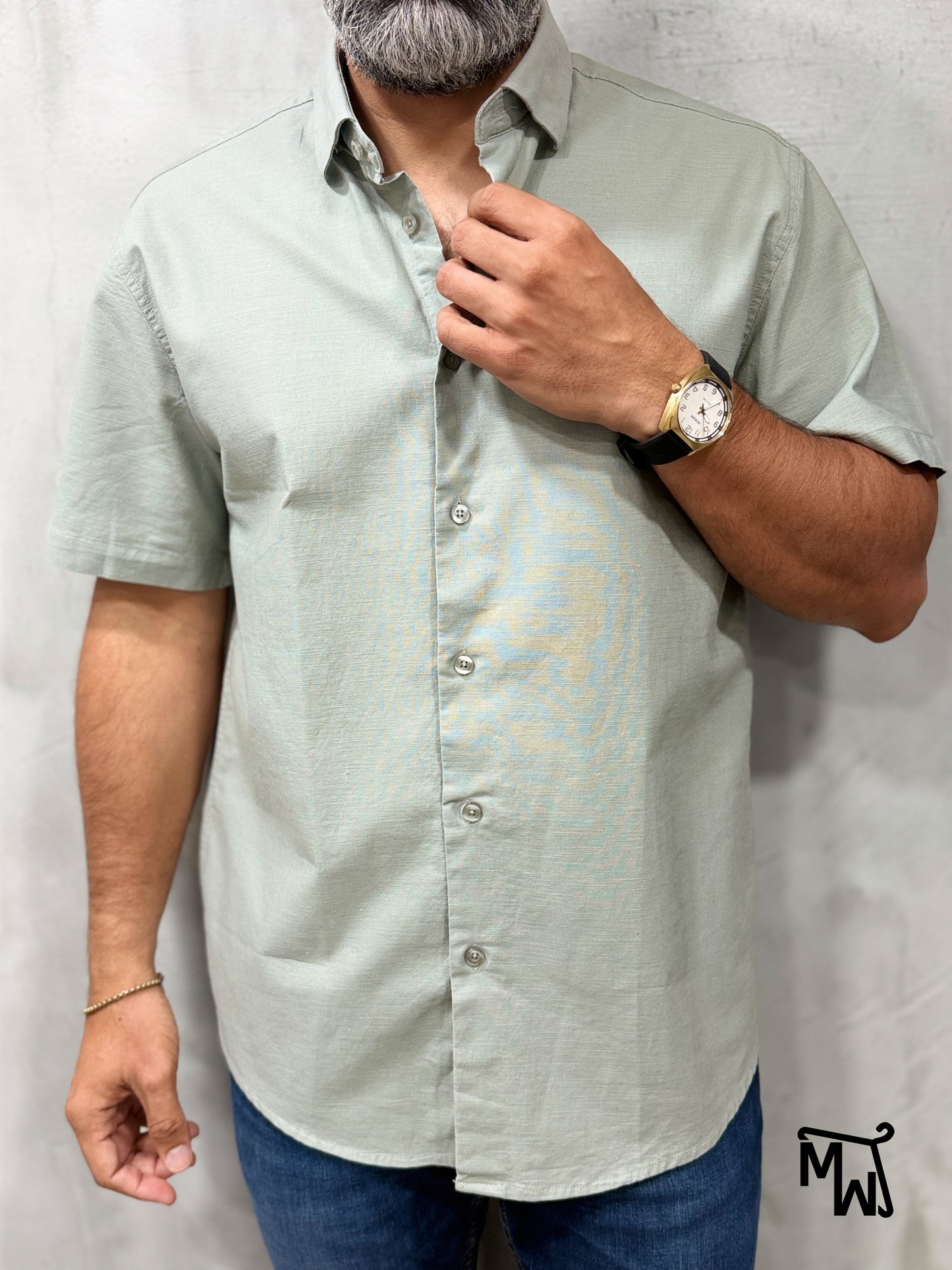 Camisa Manga Corta Hilo- “Solid Grey” (Normal Fit)