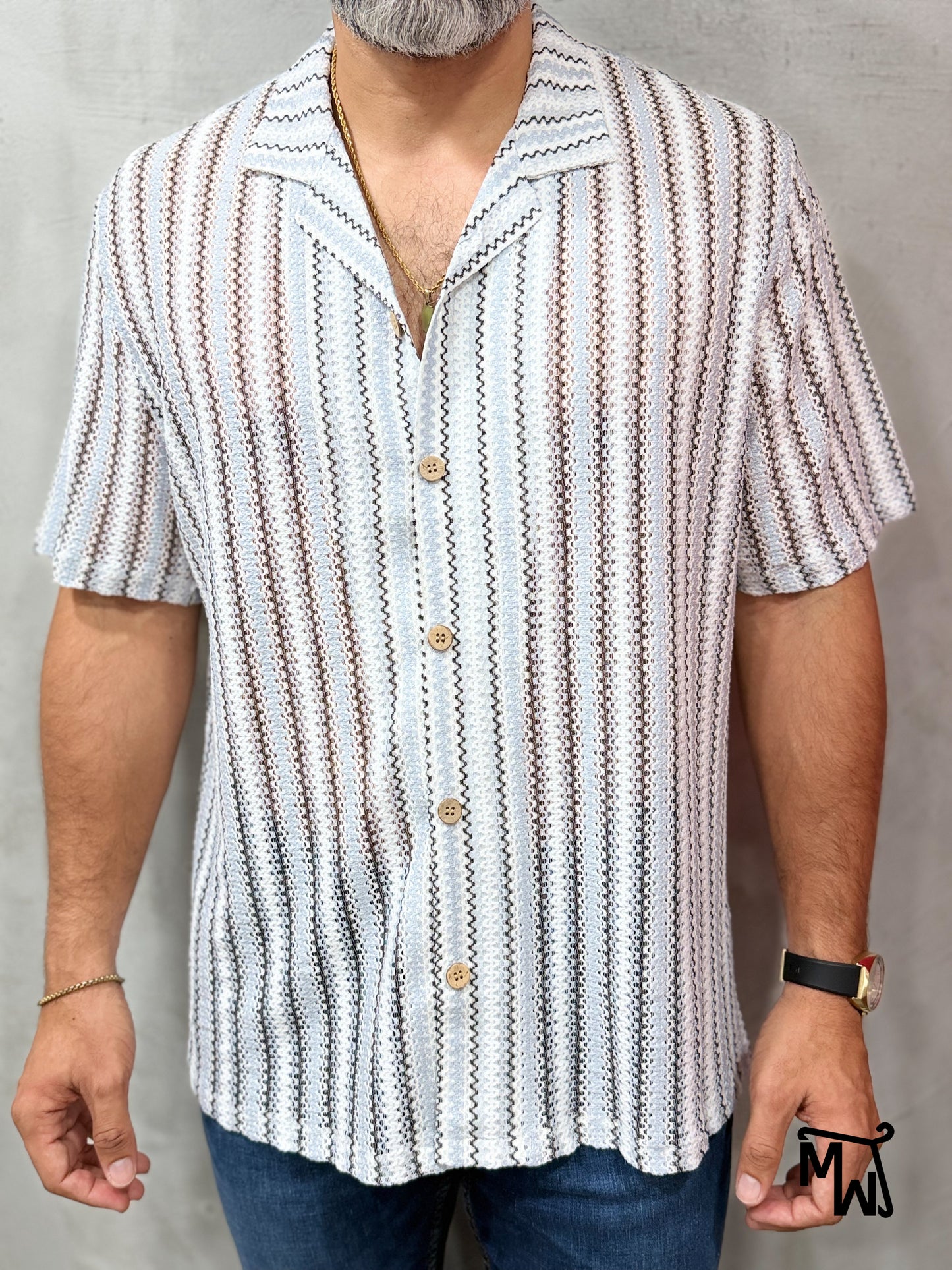 Camisa Manga Corta Crochet “Pearl Mist” (Normal FIT)