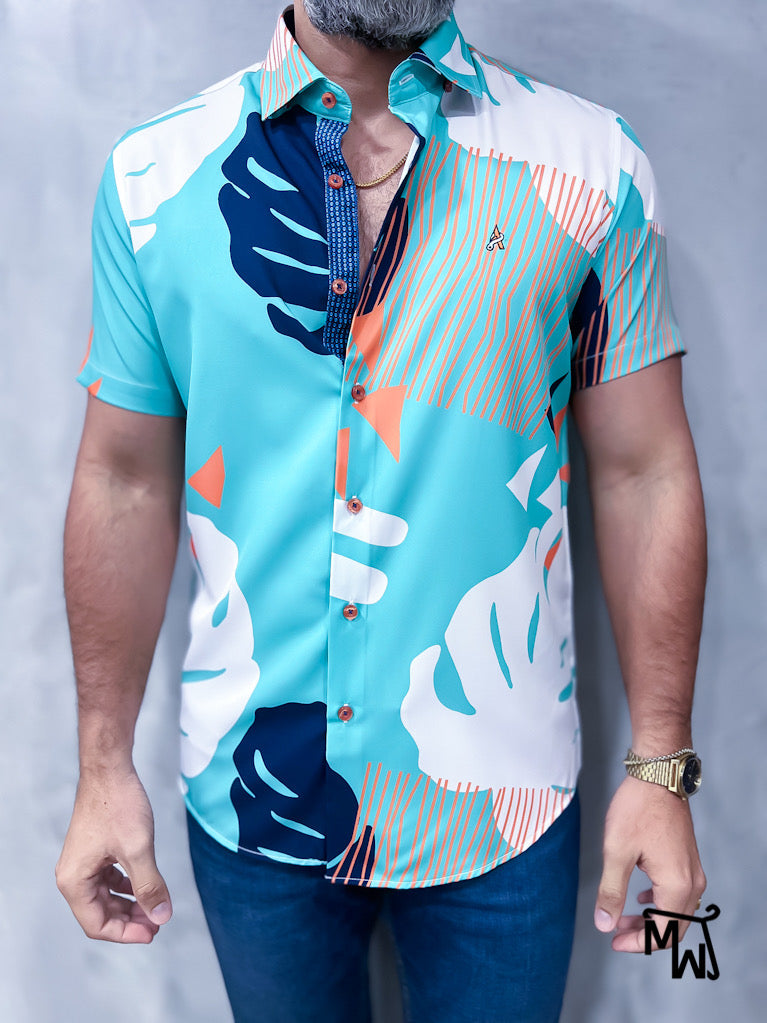 Camisa Manga Corta- “Ocean Mist” (Slim Fit)