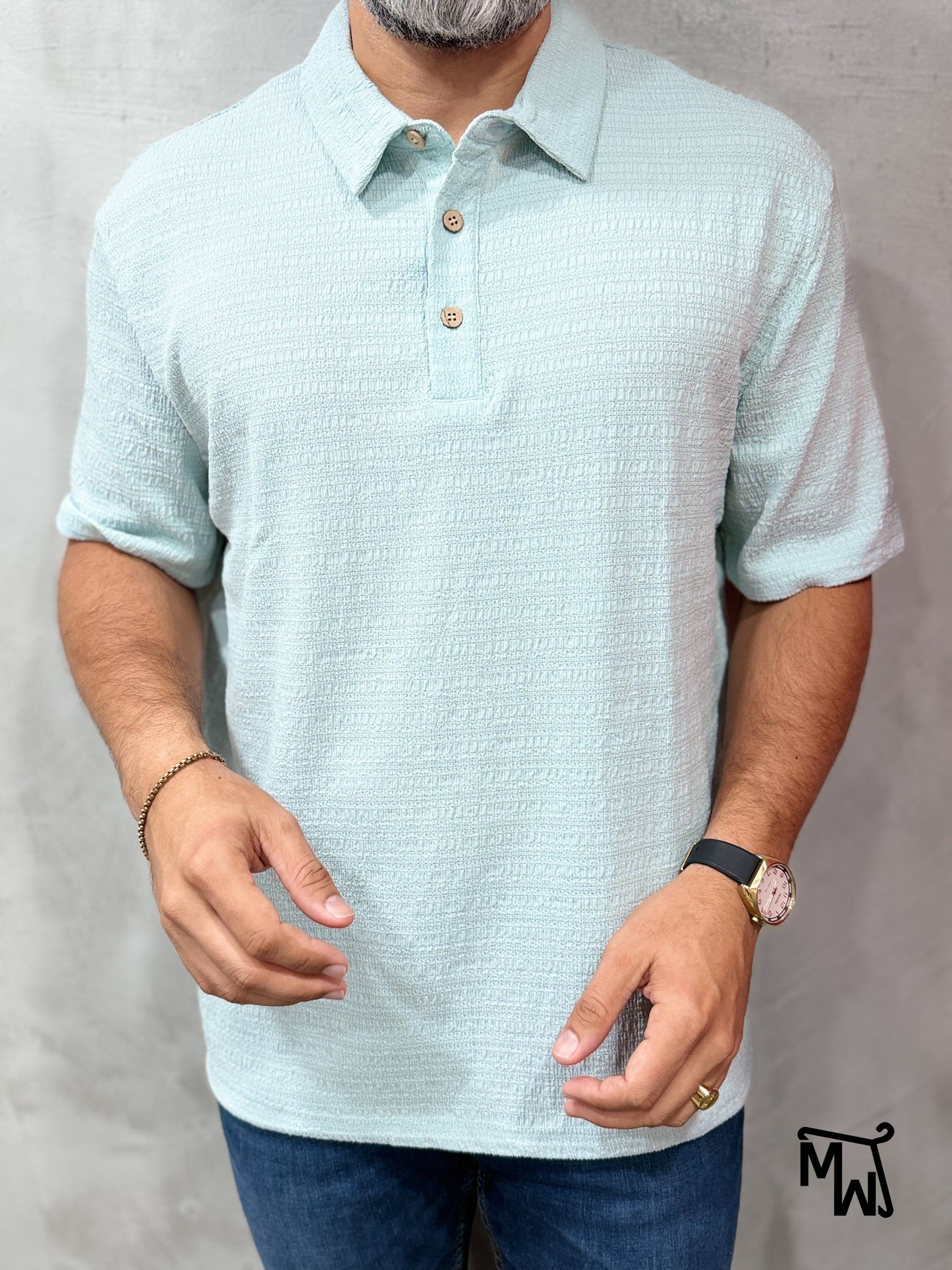 Camisa Manga Corta Crochet “Aqua Sands” (Normal FIT)