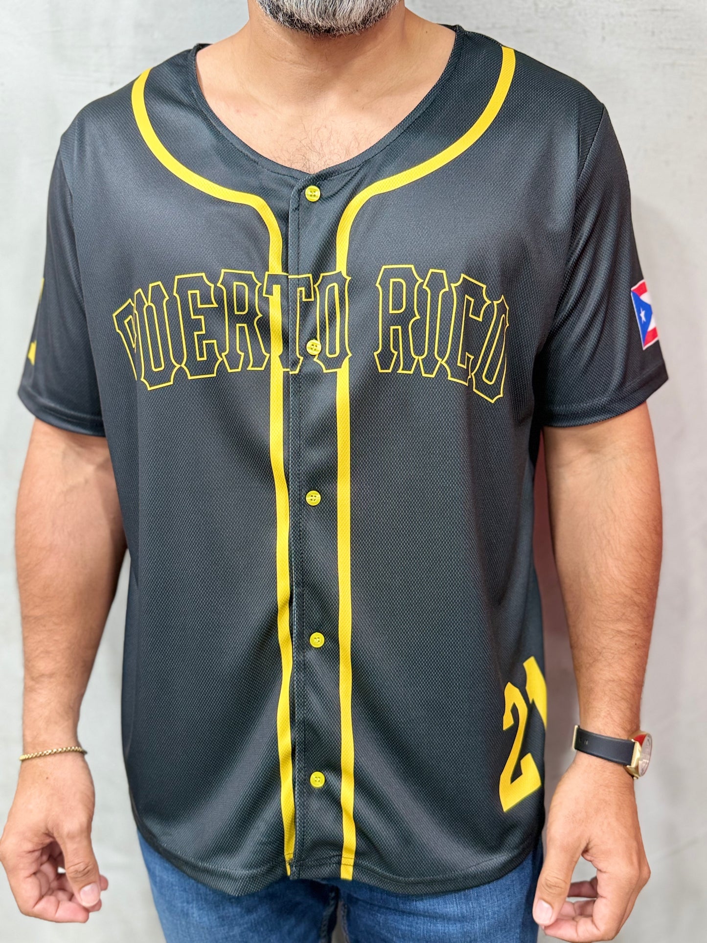Baseball Shirt “Puerto Rico” BLACK/YELLOW (Slim Fit)