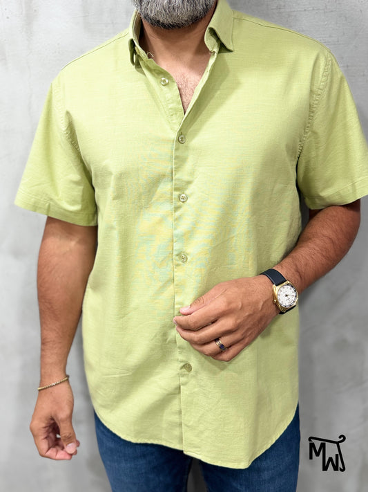 Camisa Manga Corta Hilo- “Solid Lime” (Normal Fit)