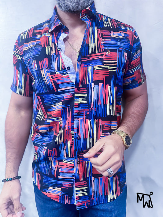 Camisa Manga Corta- “ORANGE VIBES ONLY” (Slim Fit)