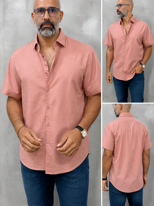 Camisa Manga Corta Hilo- “Solid Salmon” (Normal Fit)