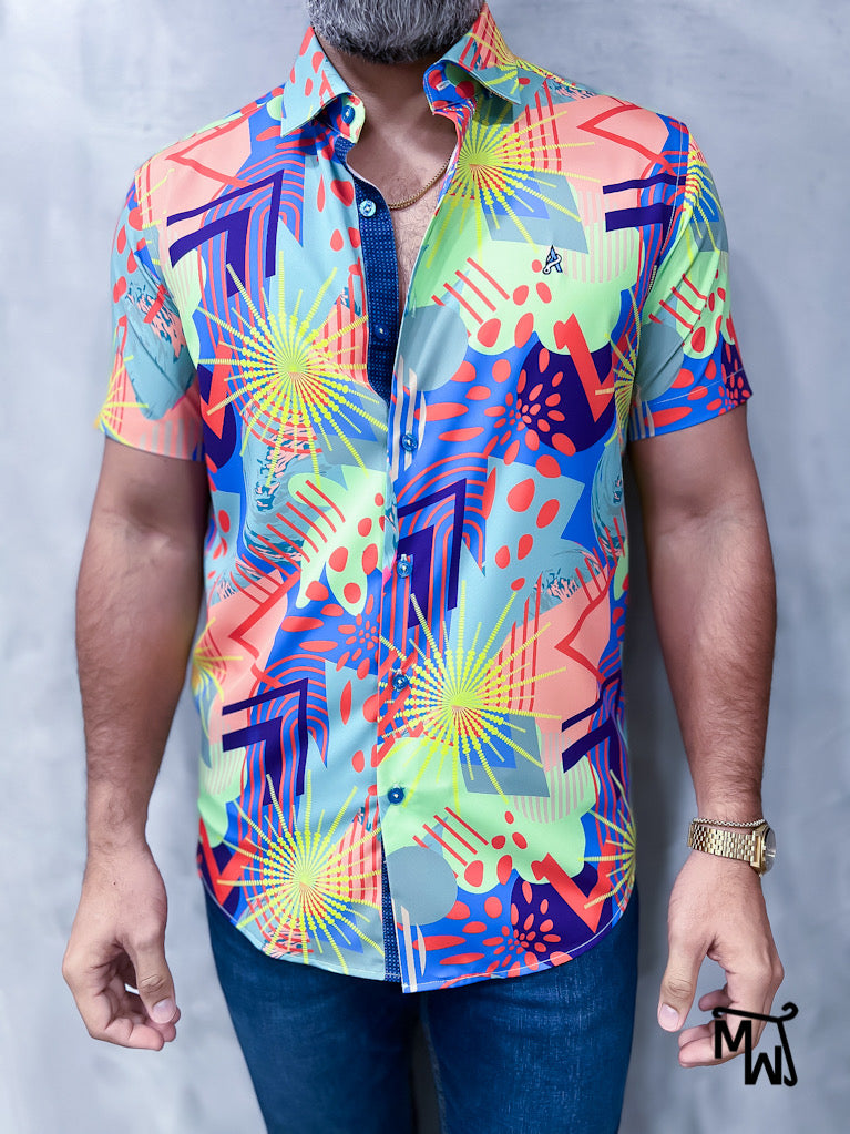 Camisa Manga Corta- “Midnight Bloom” (Slim Fit)