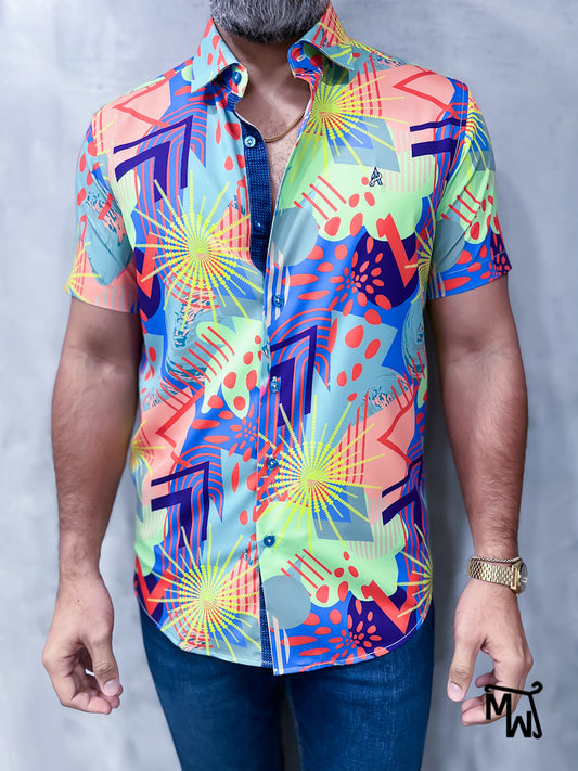 Camisa Manga Corta- “Midnight Bloom” (Slim Fit)