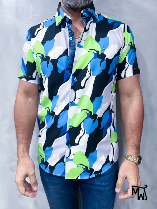 Camisa Manga Corta- “Tropic Mist” (Slim Fit)