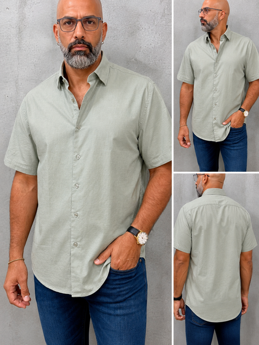 Camisa Manga Corta Hilo- “Solid Grey” (Normal Fit)