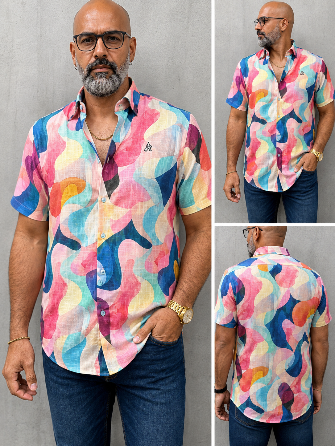 Camisa Manga Corta Hilo- “Sunset Tide” (Normal Fit)