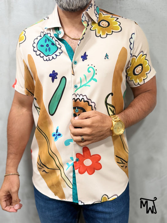 Camisa Manga Corta - “Floral Coast” (Slim Fit)