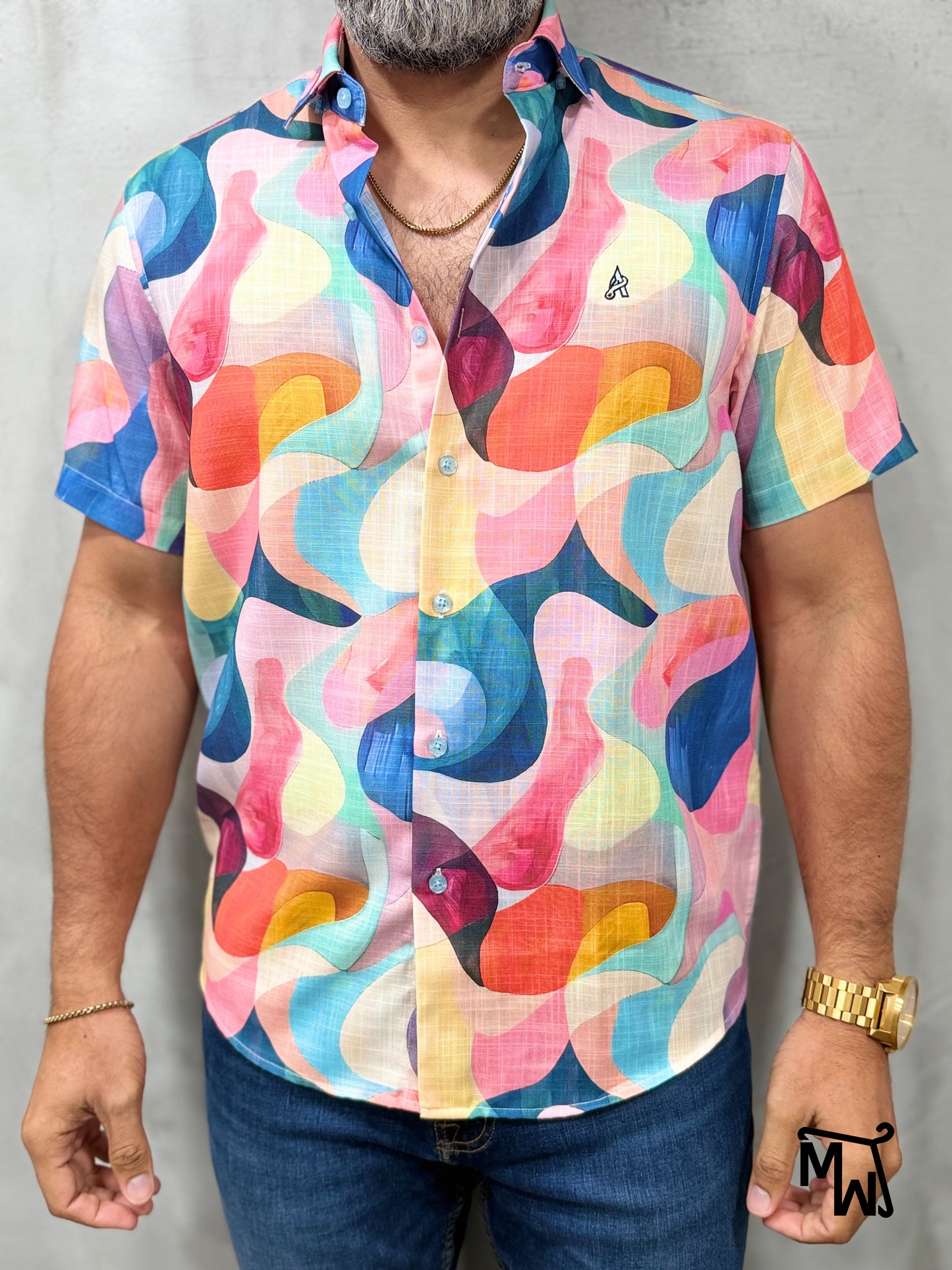 Camisa Manga Corta Hilo- “Sunset Tide” (Normal Fit)