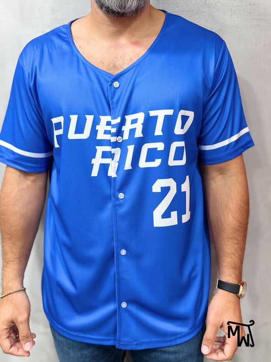 Baseball Shirt “Puerto Rico” BLUE (Slim Fit)
