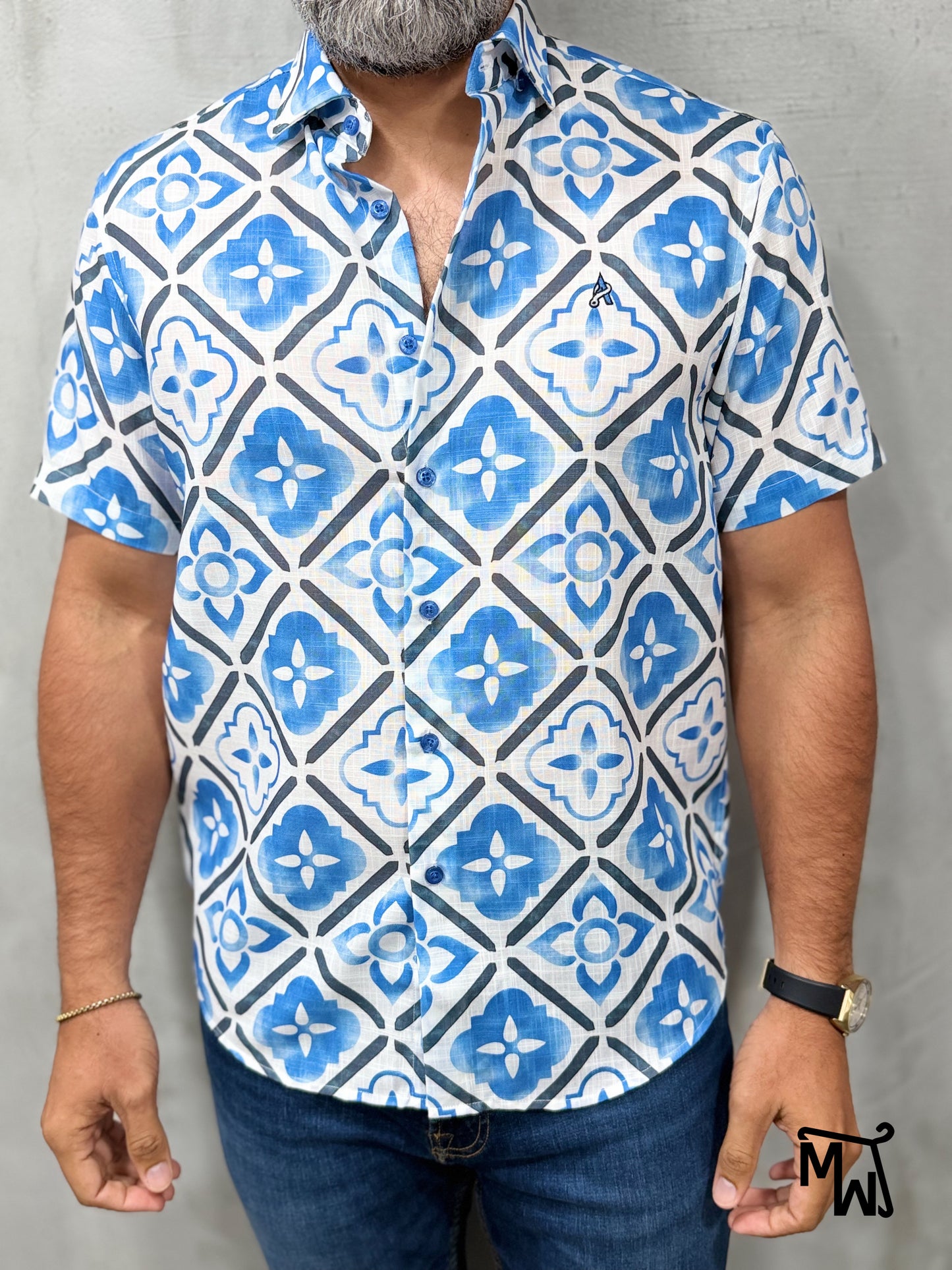 Camisa Manga Corta Hilo- “Ocean Smiles” (Normal Fit)
