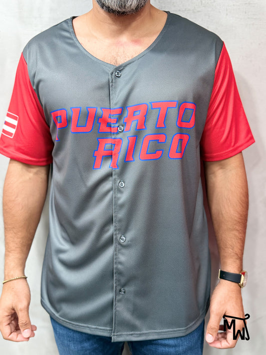 Baseball Shirt “Puerto Rico” GRAY (Slim Fit)