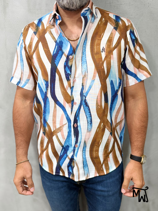 Camisa Manga Corta Hilo- “Laguna Coast” (Normal Fit)