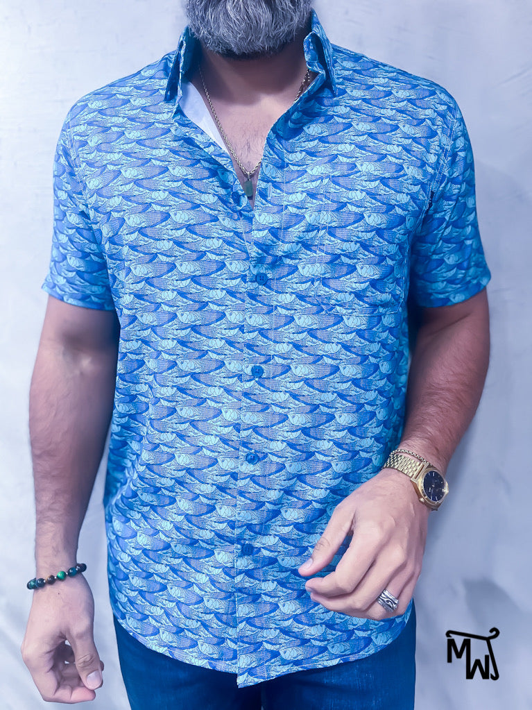 Camisa Híbrida- “BLUE FISH”  (Normal Fit)