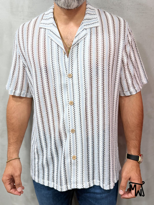 Camisa Manga Corta Crochet “Pearl Mist” (Normal FIT)