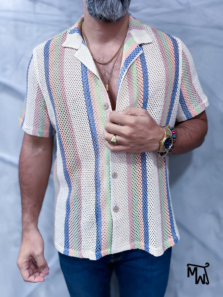 Camisa Manga Corta Crochet “Silver Aurora” (Normal FIT)