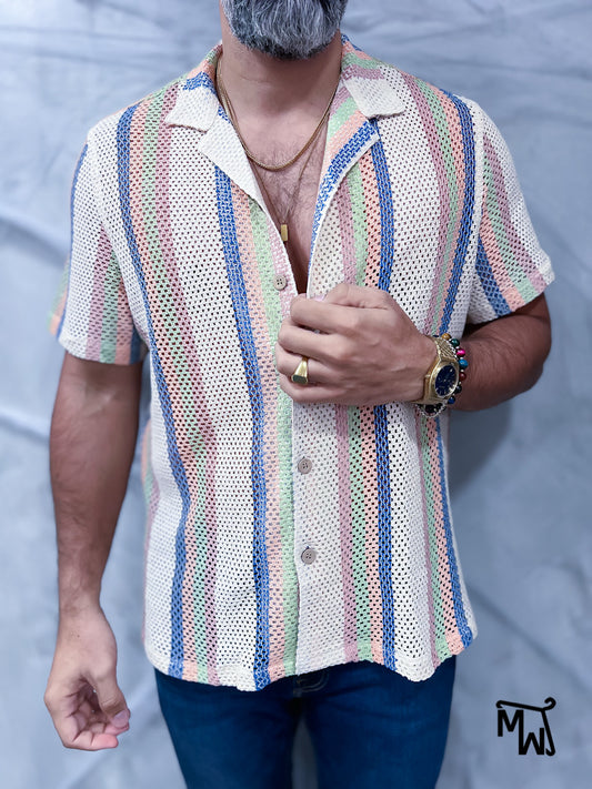 Camisa Manga Corta Crochet “Silver Aurora” (Normal FIT)