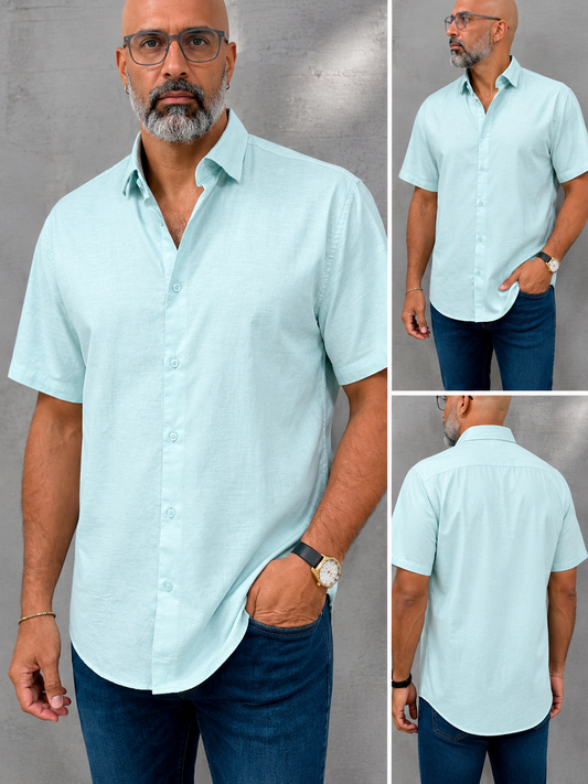 Camisa Manga Corta Hilo- “Solid Light Blue” (Normal Fit)
