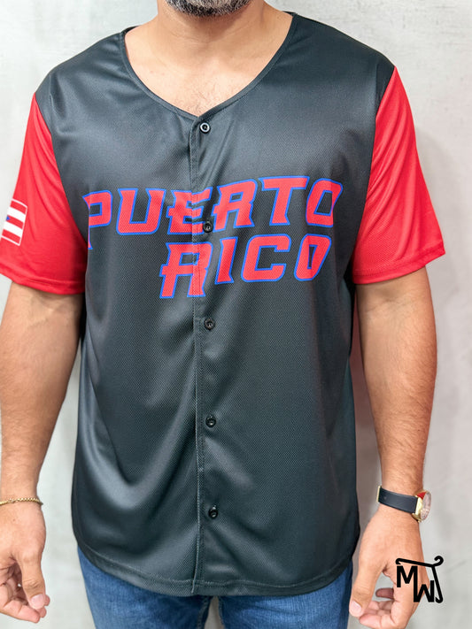 Baseball Shirt “Puerto Rico” BLACK (Slim Fit)