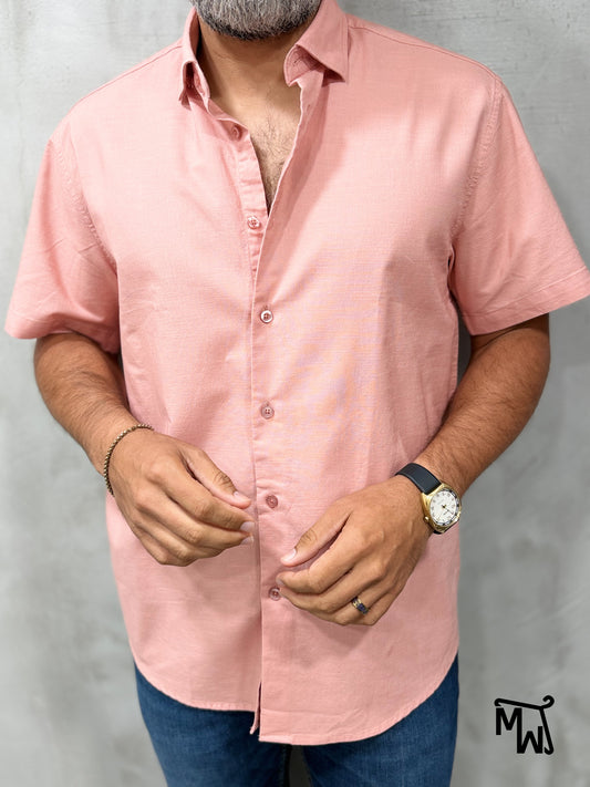 Camisa Manga Corta Hilo- “Solid Salmon” (Normal Fit)