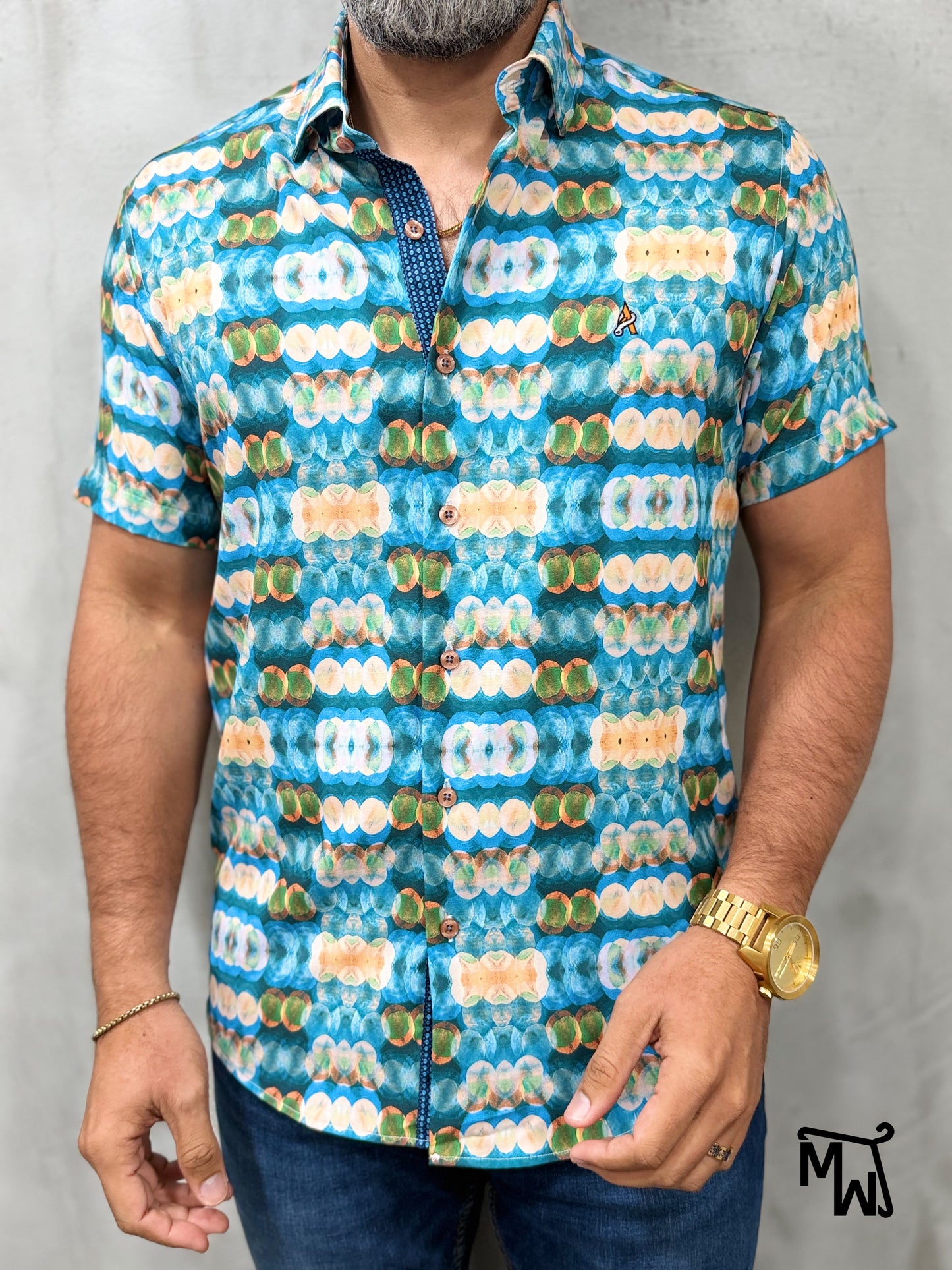 Camisa Manga Corta - “Ocean Bloom” (Slim Fit)