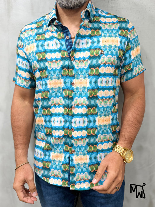 Camisa Manga Corta - “Ocean Bloom” (Slim Fit)