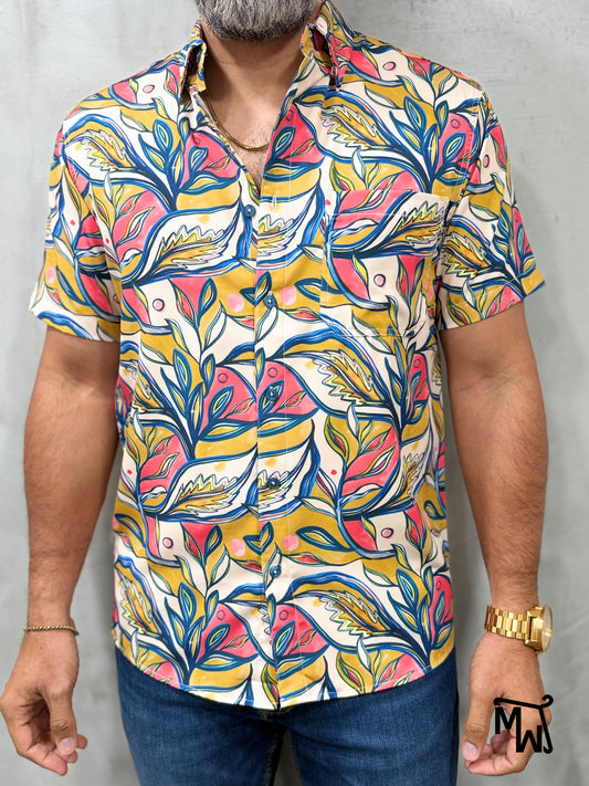 Camisa Híbrida- "Coral Leaf" (Normal Fit)