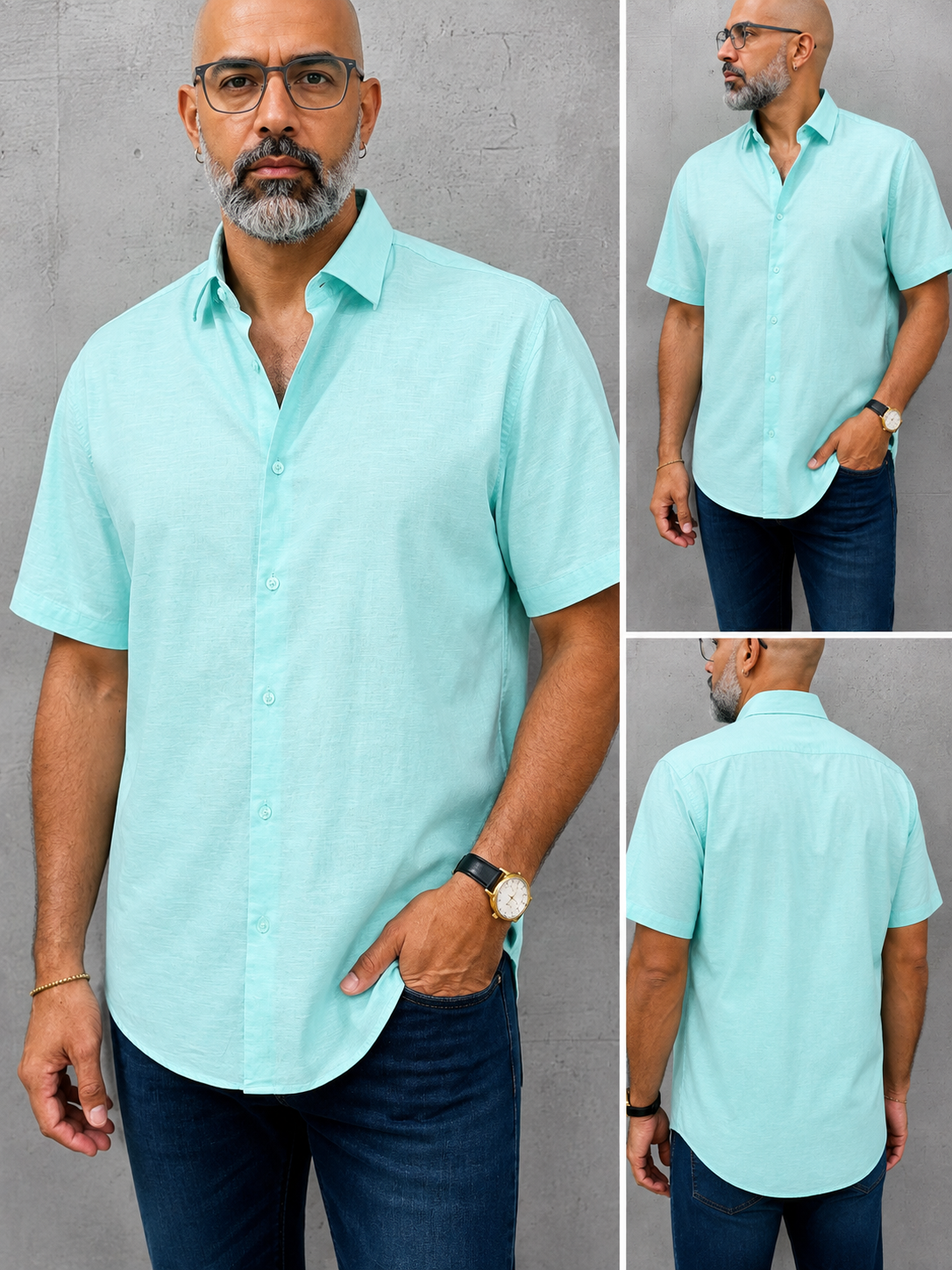 Camisa Manga Corta Hilo- “Solid Aqua” (Normal Fit)