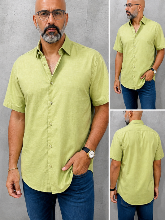 Camisa Manga Corta Hilo- “Solid Lime” (Normal Fit)