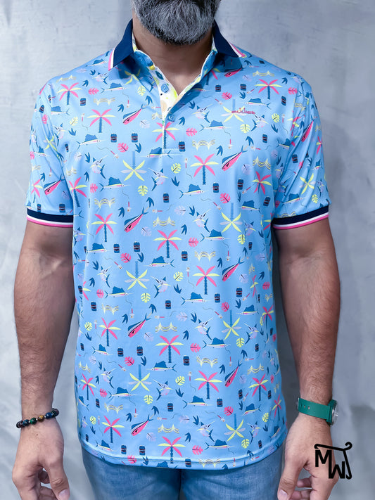 Camisa Polo “Flower Marlin Blue”