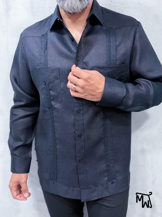 Guayabera Manga Larga (BLACK)- (Normal Fit)