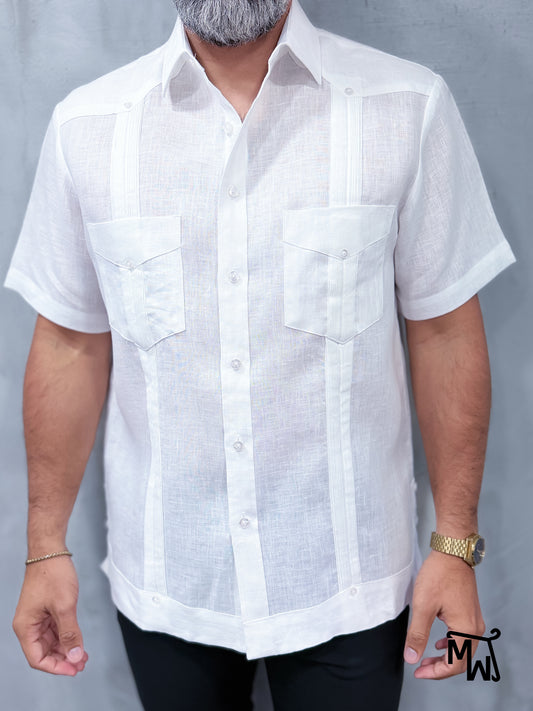 Guayabera Manga Corta (WHITE)- (Normal Fit)