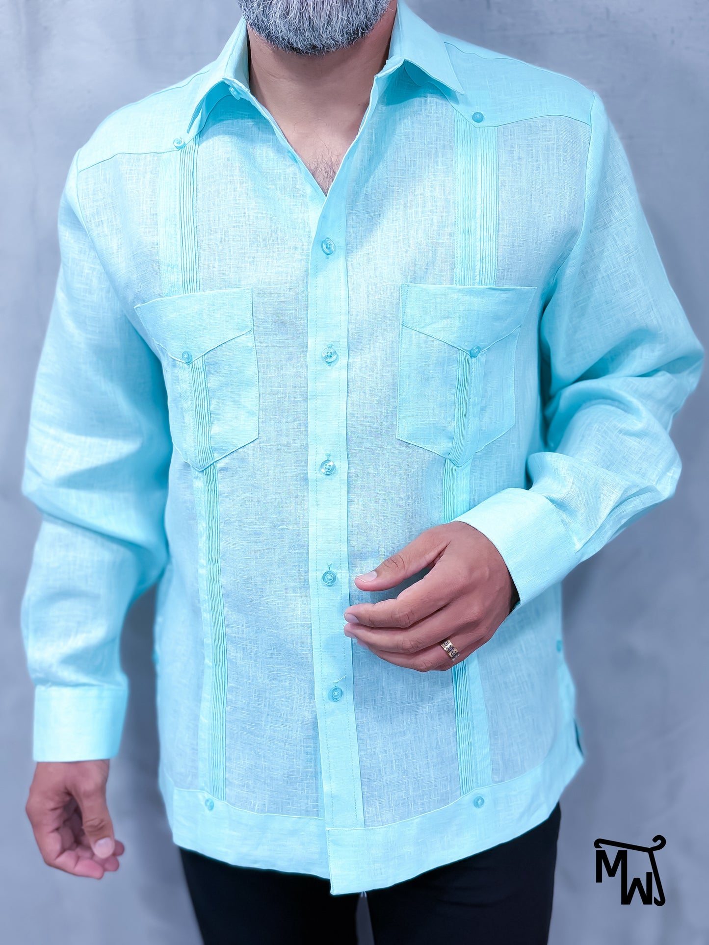 Guayabera Manga Larga (AQUA)-  (Normal Fit)