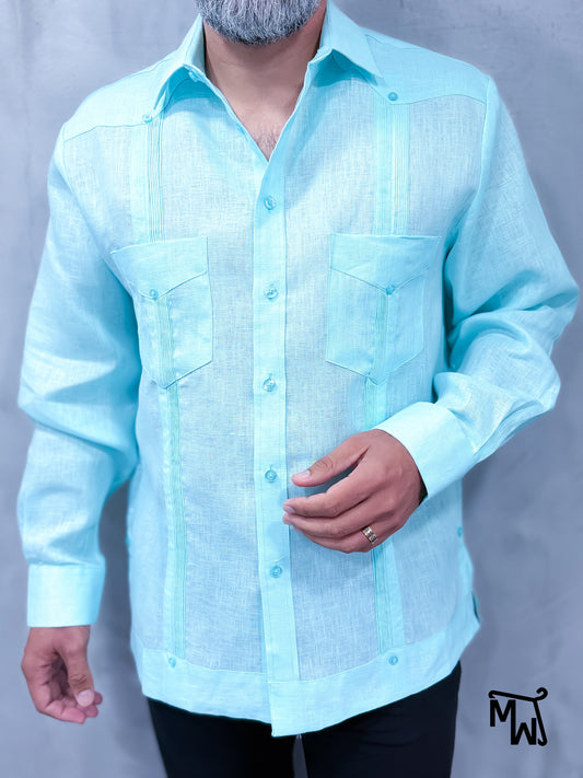 Guayabera Manga Larga (AQUA)-  (Normal Fit)