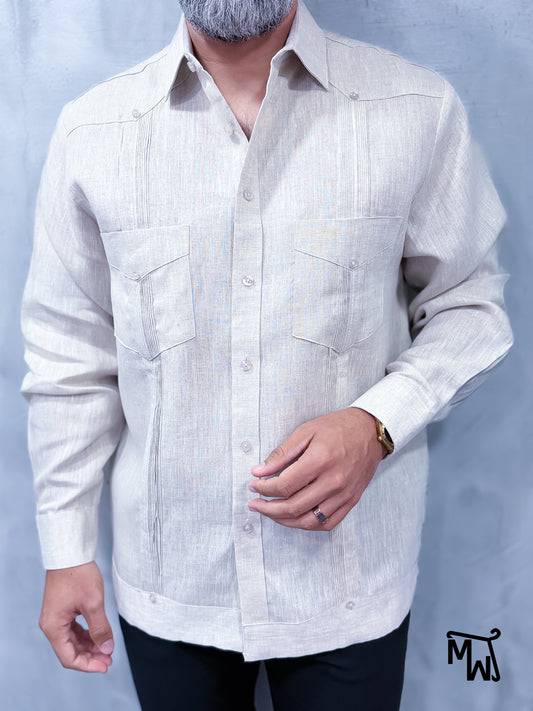 Guayabera Manga Larga (OATMEAL)- (Normal Fit)