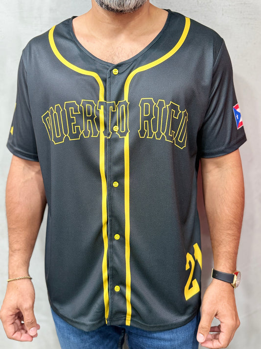 Baseball Shirt “Puerto Rico” BLACK/YELLOW (Slim Fit)
