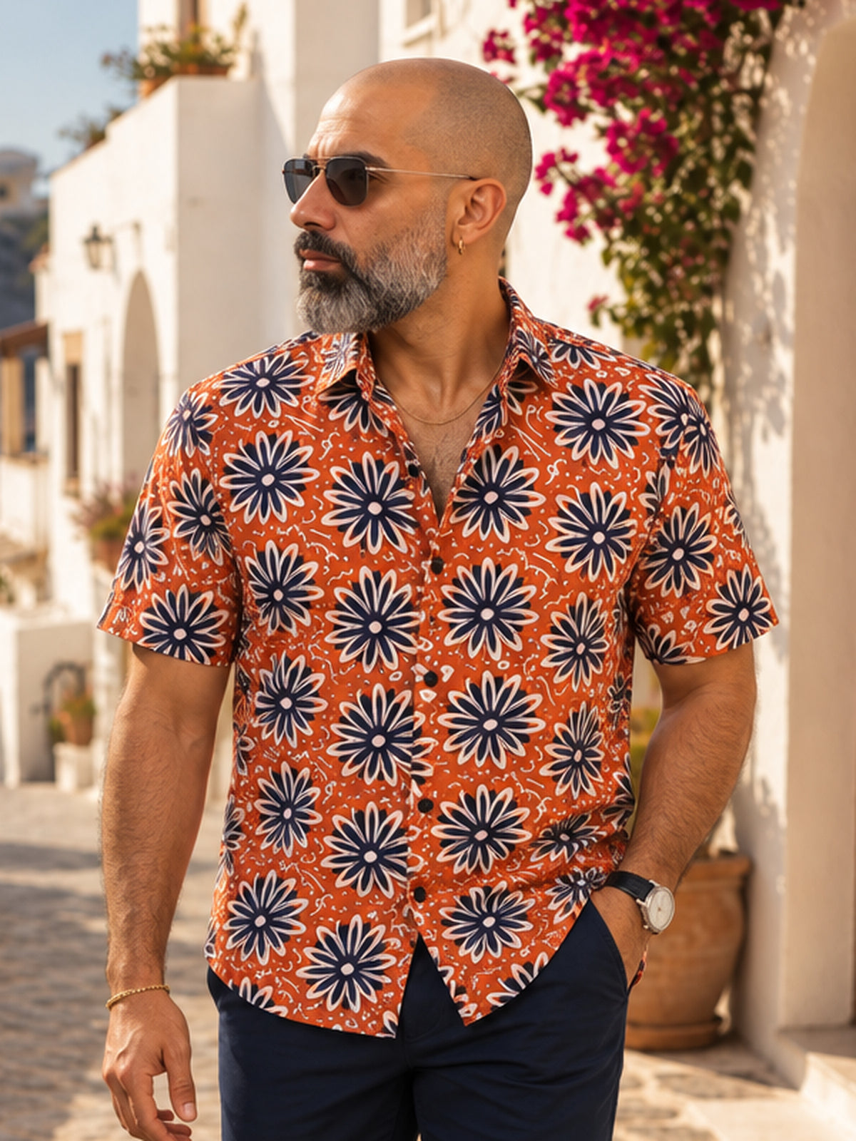 Edberto con camisa pumpkin bloom de Addict Gold Series en colaboración con MW